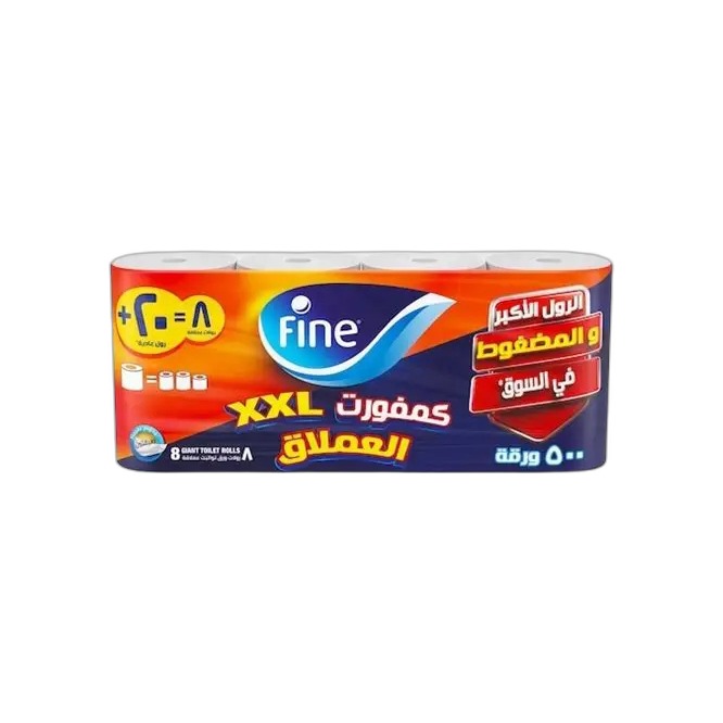 فاين ورق تواليت كمفورت المضغوط والأكبر في السوق ب 500 ورقة, طبقتين 8 رولات