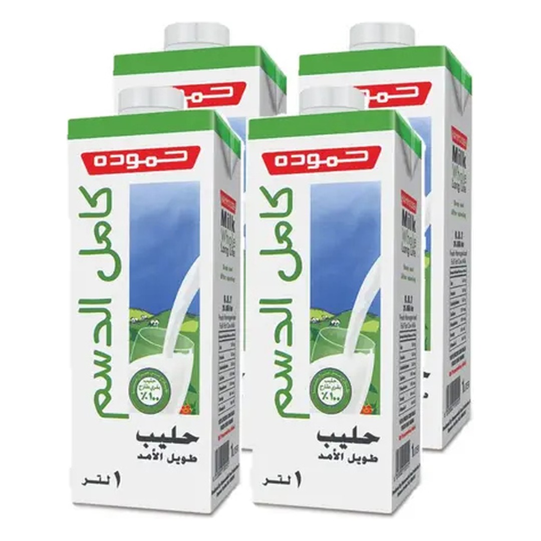 حمودة حليب طويل الأمد كامل الدسم 1 لتر 4 حبات